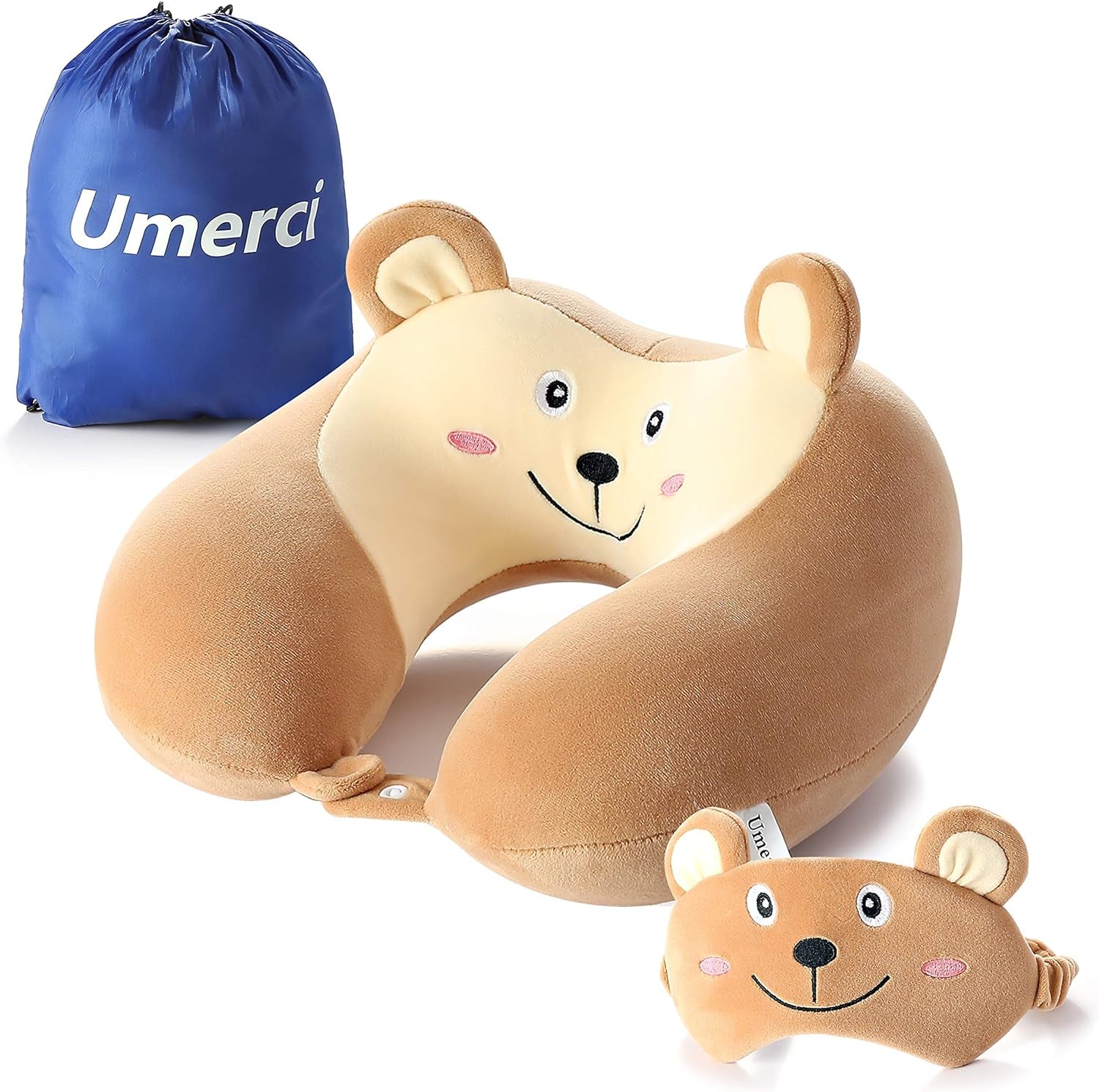 Travel Pillow, Memory Foam Neck Pillow with 360-Degree Head Support Comfortable Airplane Pillow with Storage Bag Lightweight Traveling Pillow for Sleeping, Car, Train, Bus and Home Use (Bear)