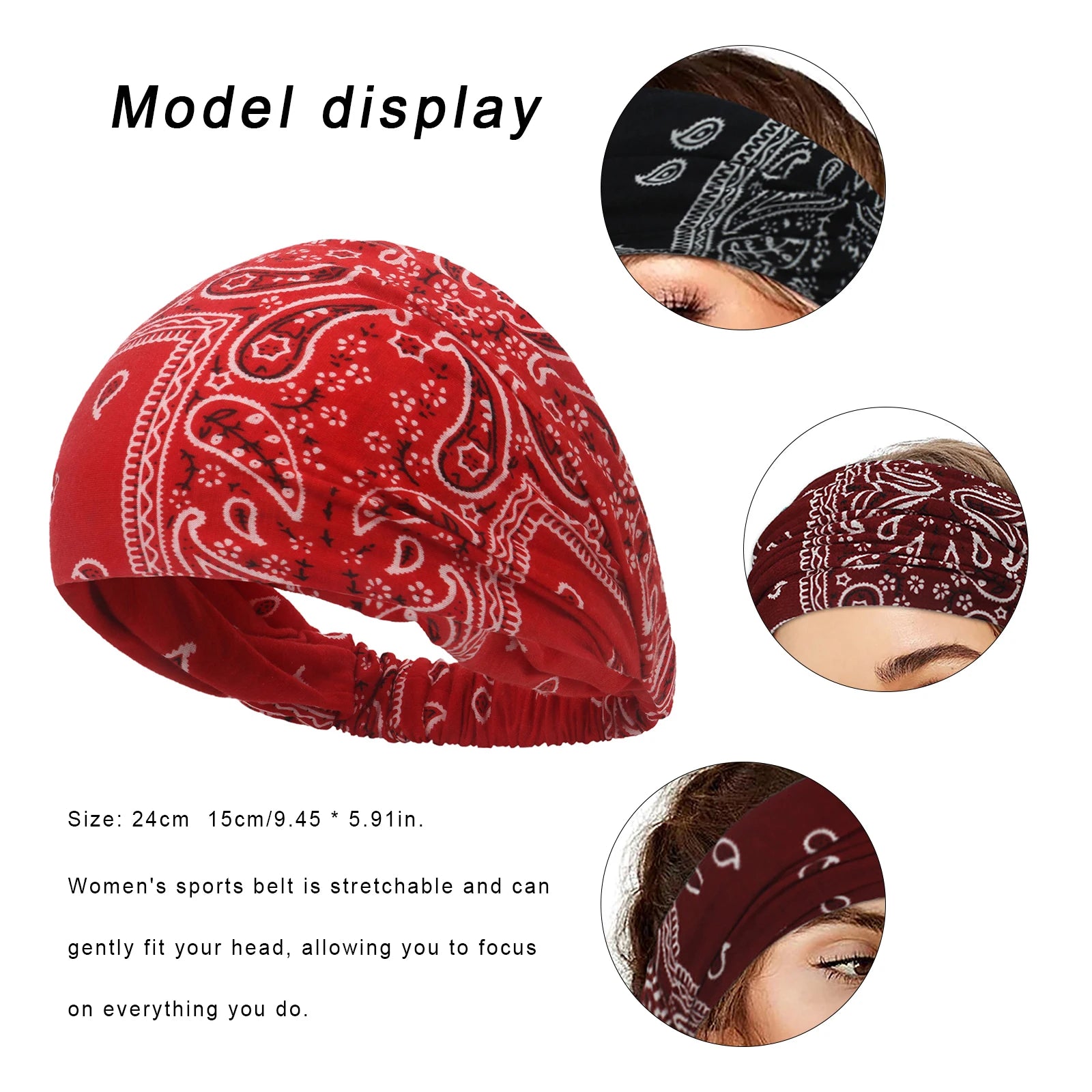 New Boho Women Bandana Headband Stretchy Wide Yoga Sweatbands Headwrap Vintage Bohemian Wide Hairband Hair Accessories